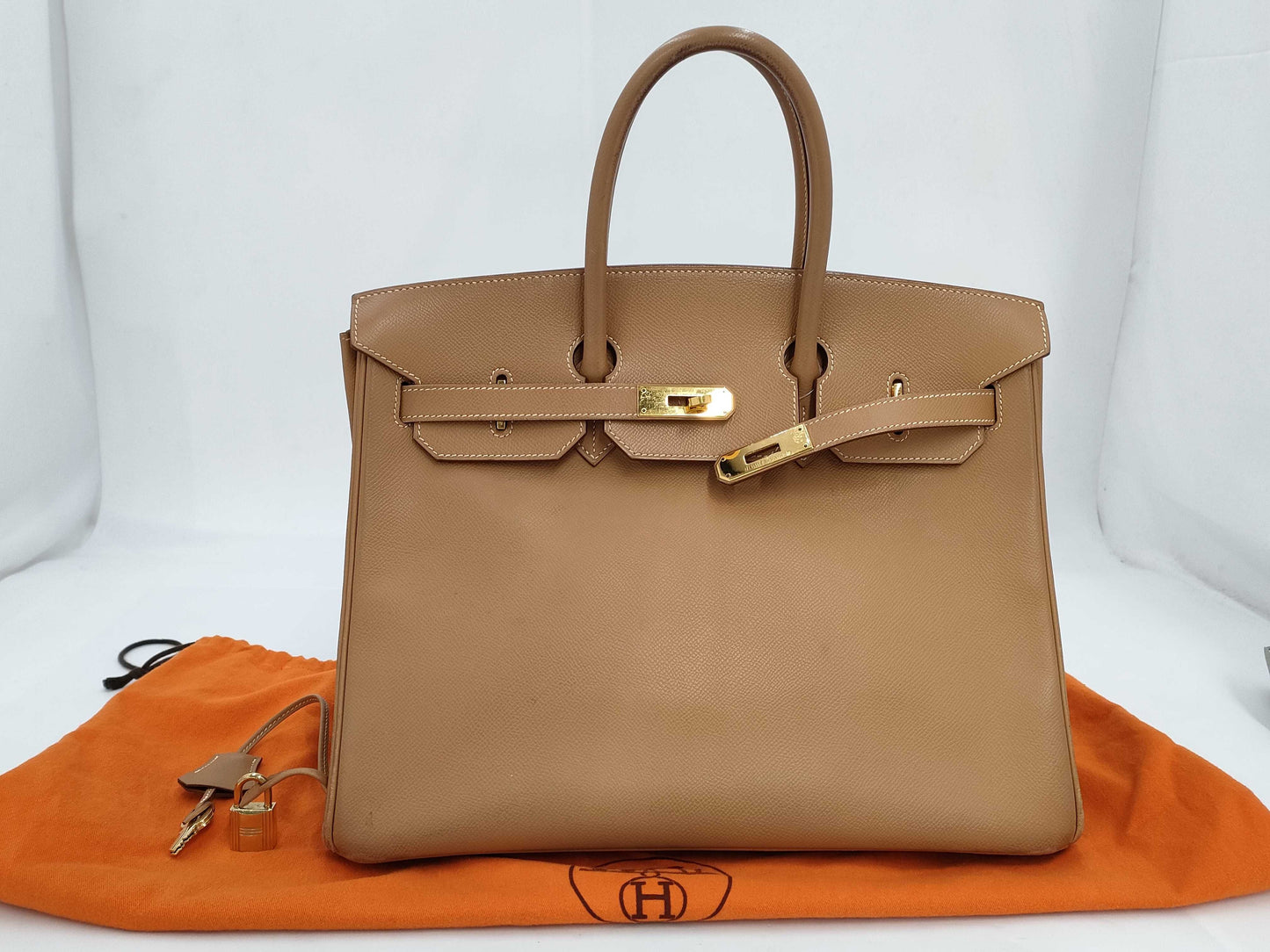 HERMES Birkin 35 Couchvel Natural Leather with Gold Hardware, E-Type Handbag