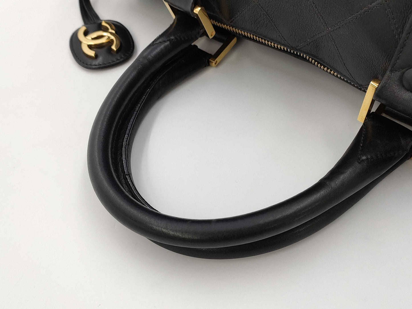 CHANEL Bicolor Coco Mark 2-Way Leather Boston Bag Handbag