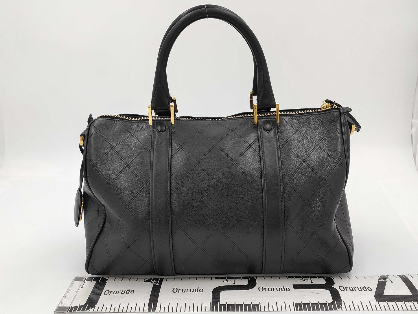 CHANEL Bicolor Coco Mark 2-Way Leather Boston Bag Handbag