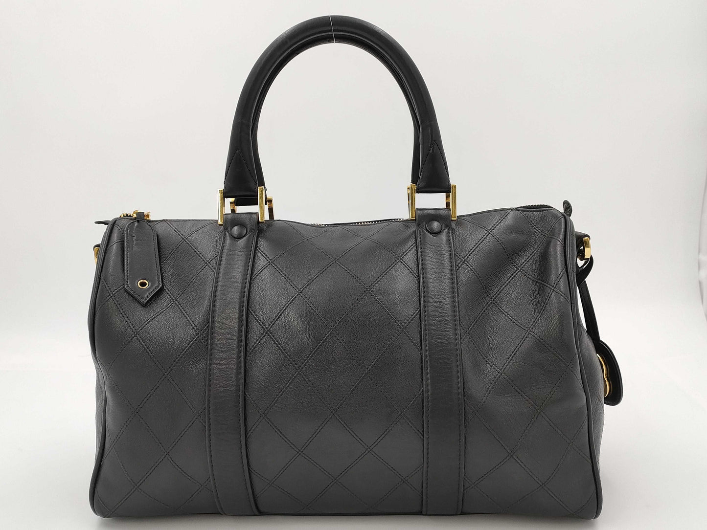 CHANEL Bicolor Coco Mark 2-Way Leather Boston Bag Handbag