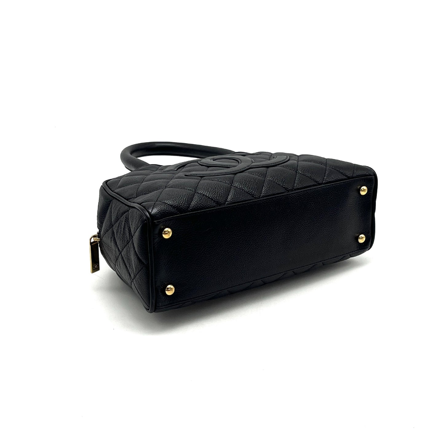 CHANEL CHANEL Matelasse Deka Coco Mark Caviar Skin Hand Mini Boston Bag Handbag