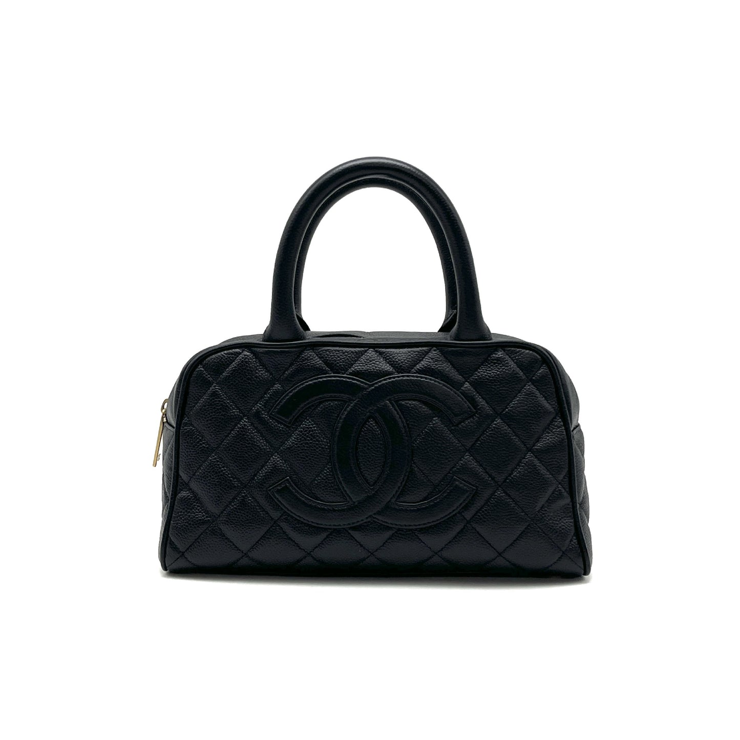CHANEL CHANEL Matelasse Deka Coco Mark Caviar Skin Hand Mini Boston Bag Handbag