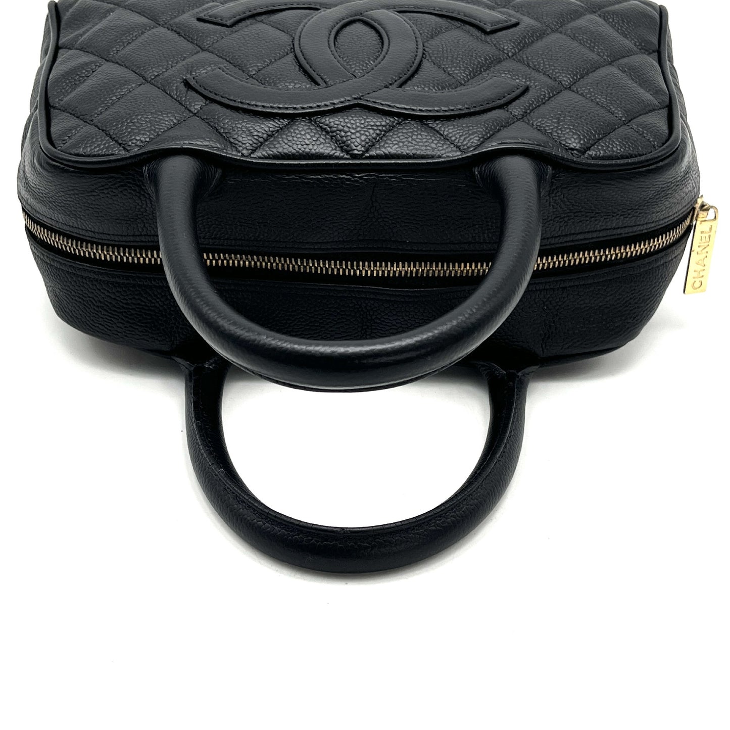 CHANEL CHANEL Matelasse Deka Coco Mark Caviar Skin Hand Mini Boston Bag Handbag