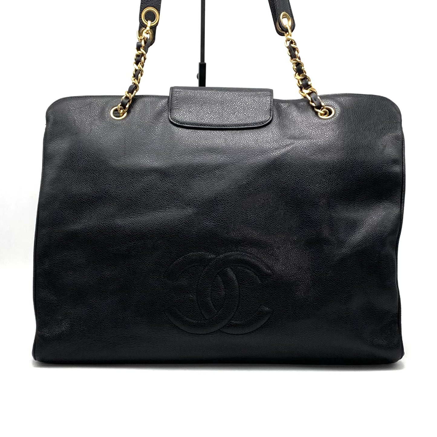 CHANEL CHANEL Supermodel Large Coco Mark Turnlock Caviar Leather Chain Shoulder Tote Bag