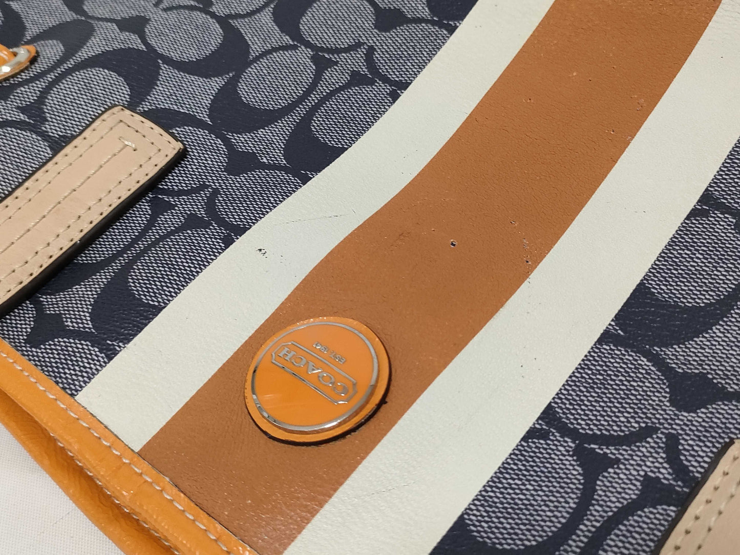 COACH Signature Coach Tote Bag Heritage Stripe Signature Tote Bag