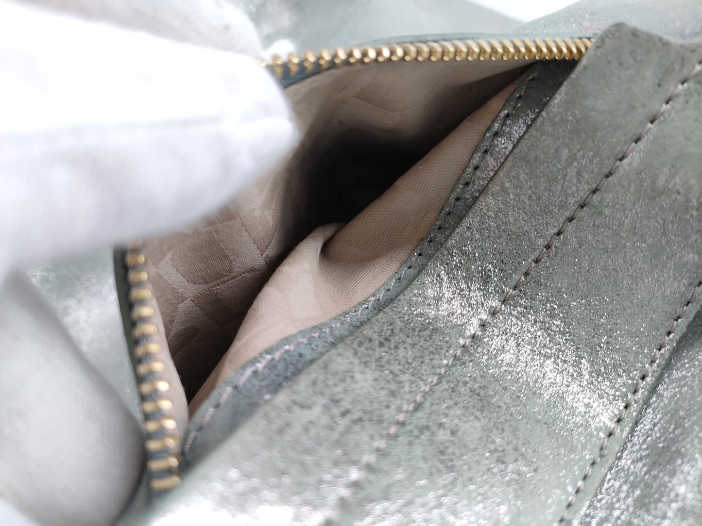 FURLA F5962 Leather Tote Bag in Green and Silver