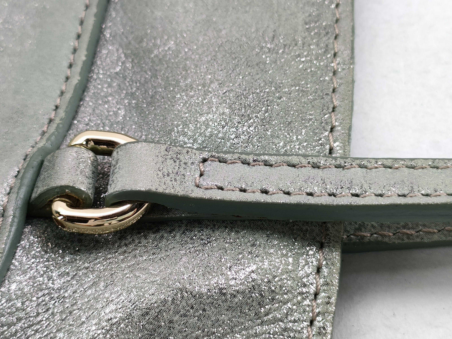 FURLA F5962 Leather Tote Bag in Green and Silver