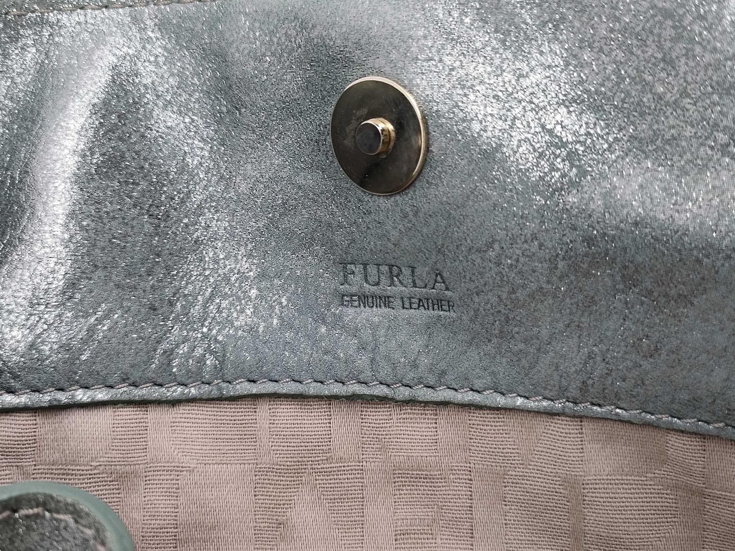 FURLA F5962 Leather Tote Bag in Green and Silver