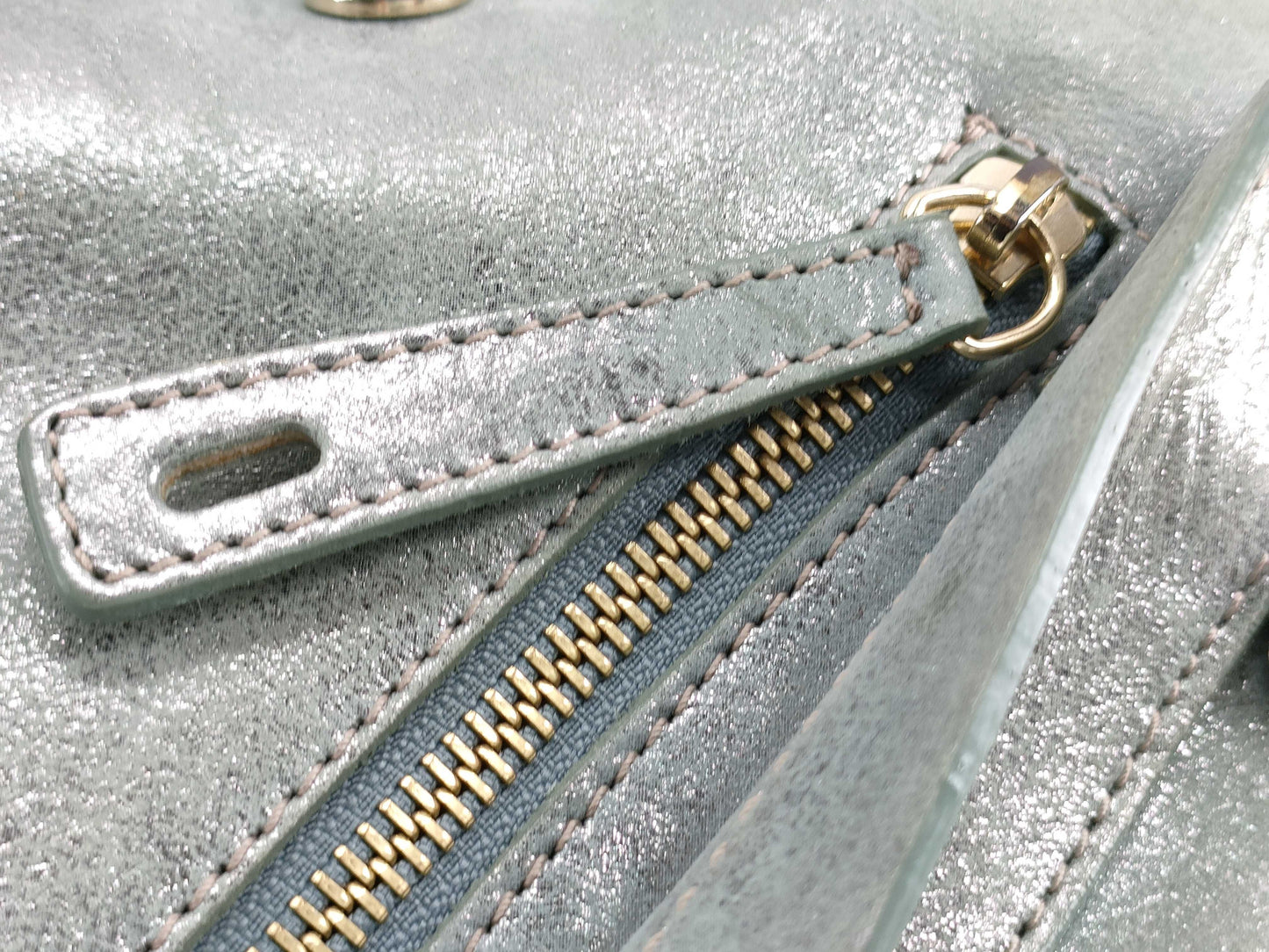 FURLA F5962 Leather Tote Bag in Green and Silver