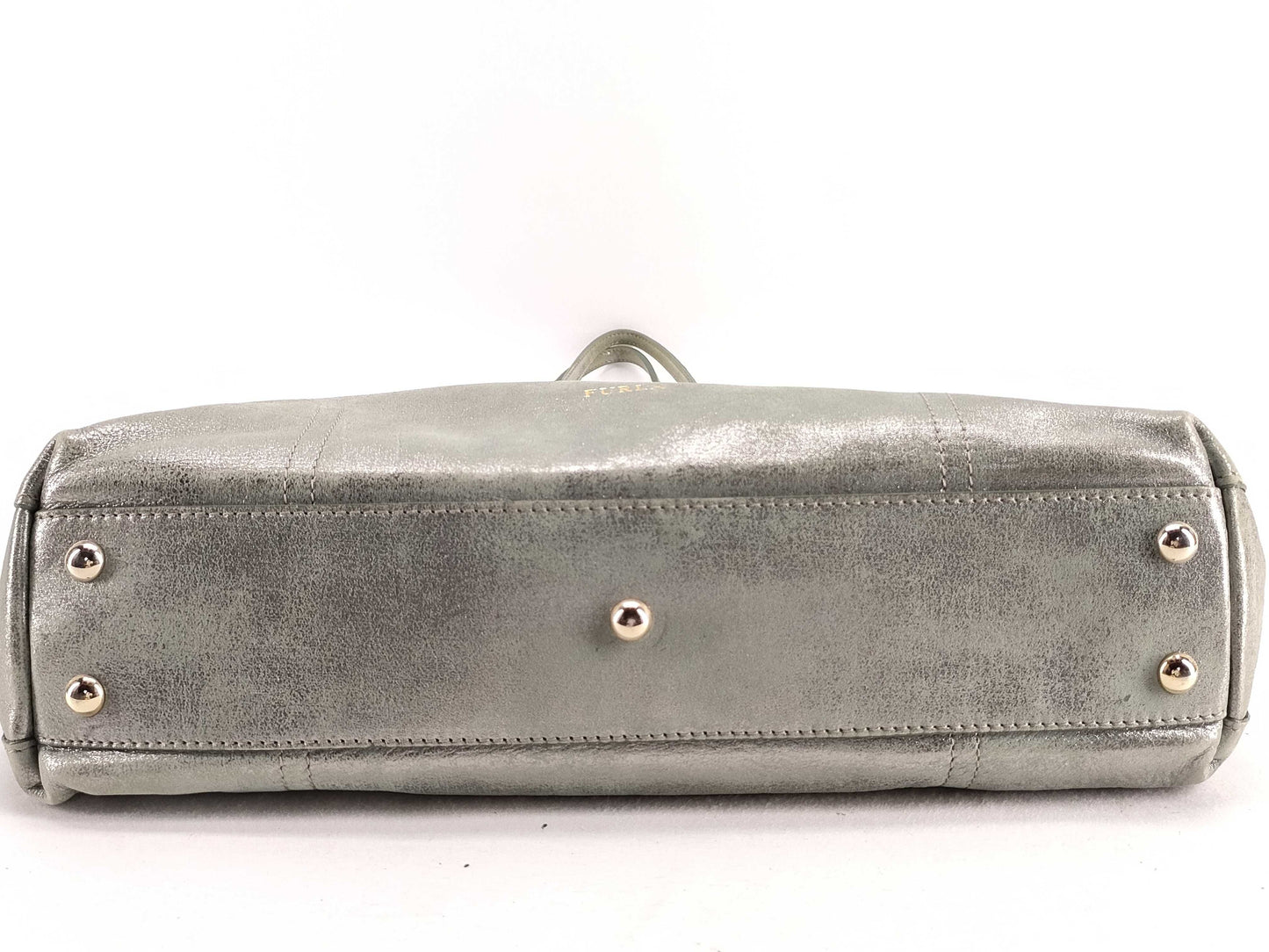 FURLA F5962 Leather Tote Bag in Green and Silver
