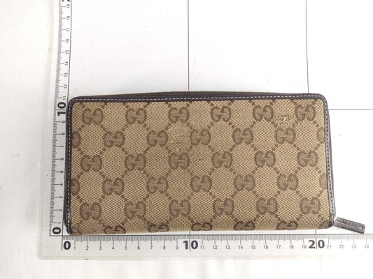 GUCCI GUCCI Long Wallet Round Zip GG Canvas Sherry Line Wallet
