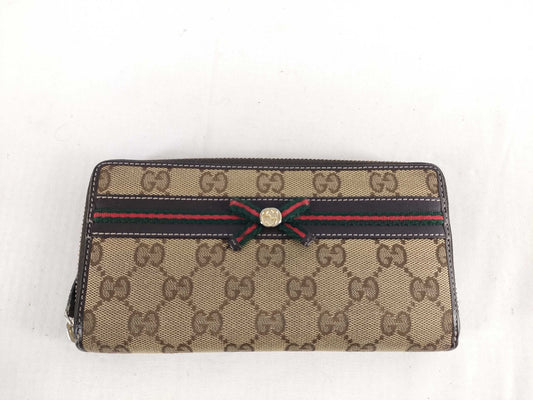 GUCCI GUCCI Long Wallet Round Zip GG Canvas Sherry Line Wallet