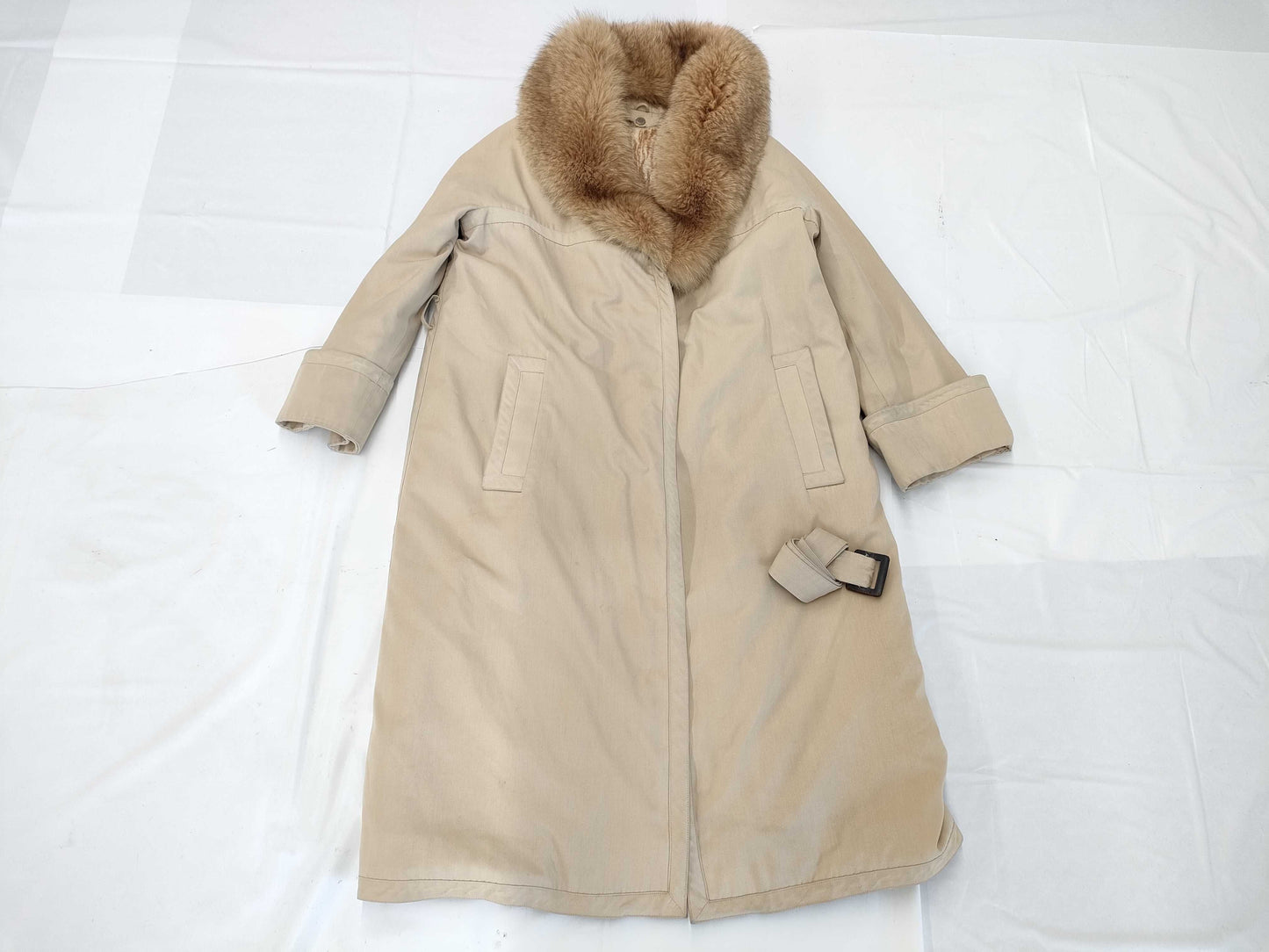 Nina Ricci fur long coat trench coat mink liner fox fur coat