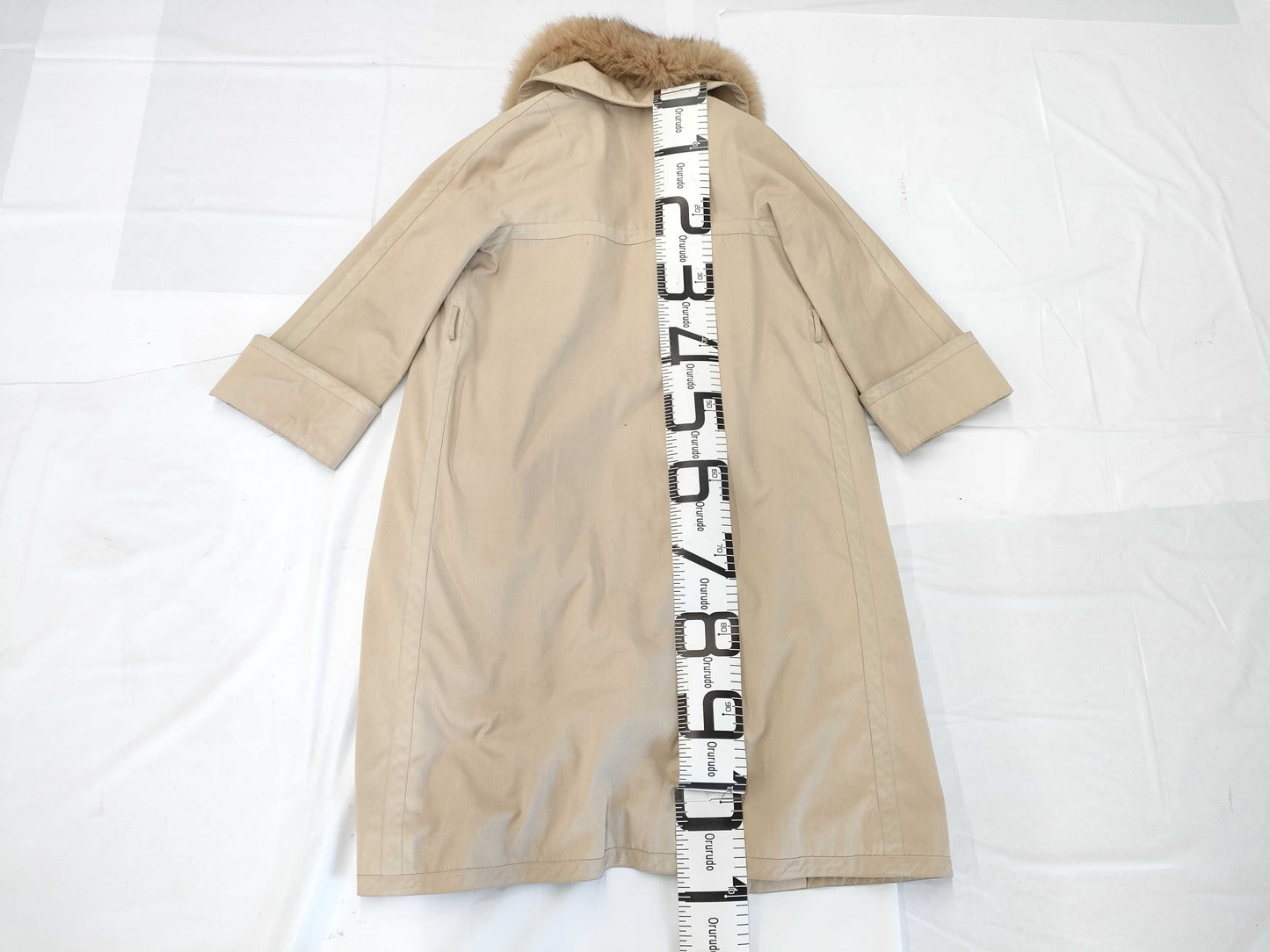 Nina Ricci fur long coat trench coat mink liner fox fur coat