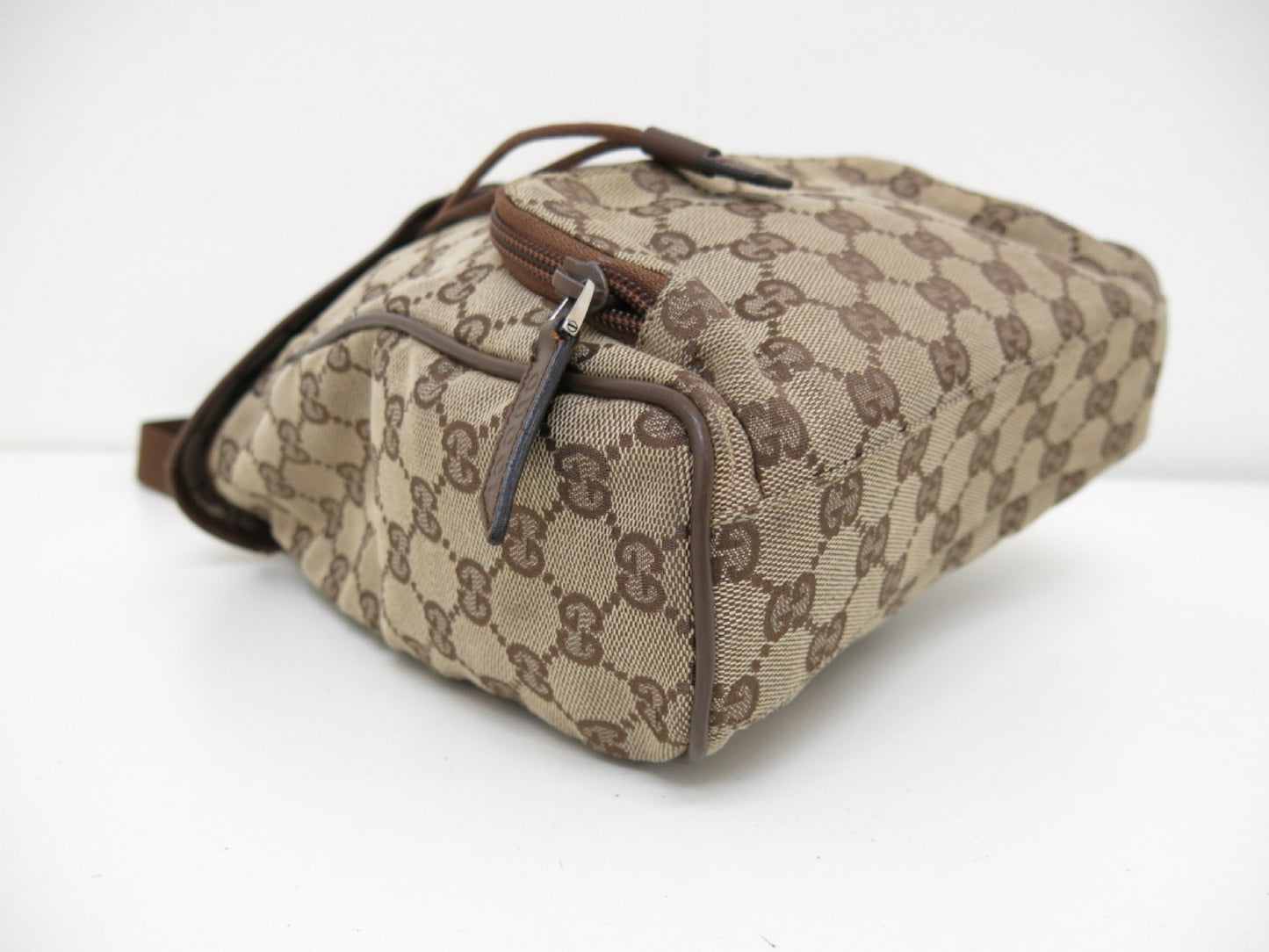 GUCCI GUCCI Gucci GG Canvas Leather Backpack Brown Beige Backpack