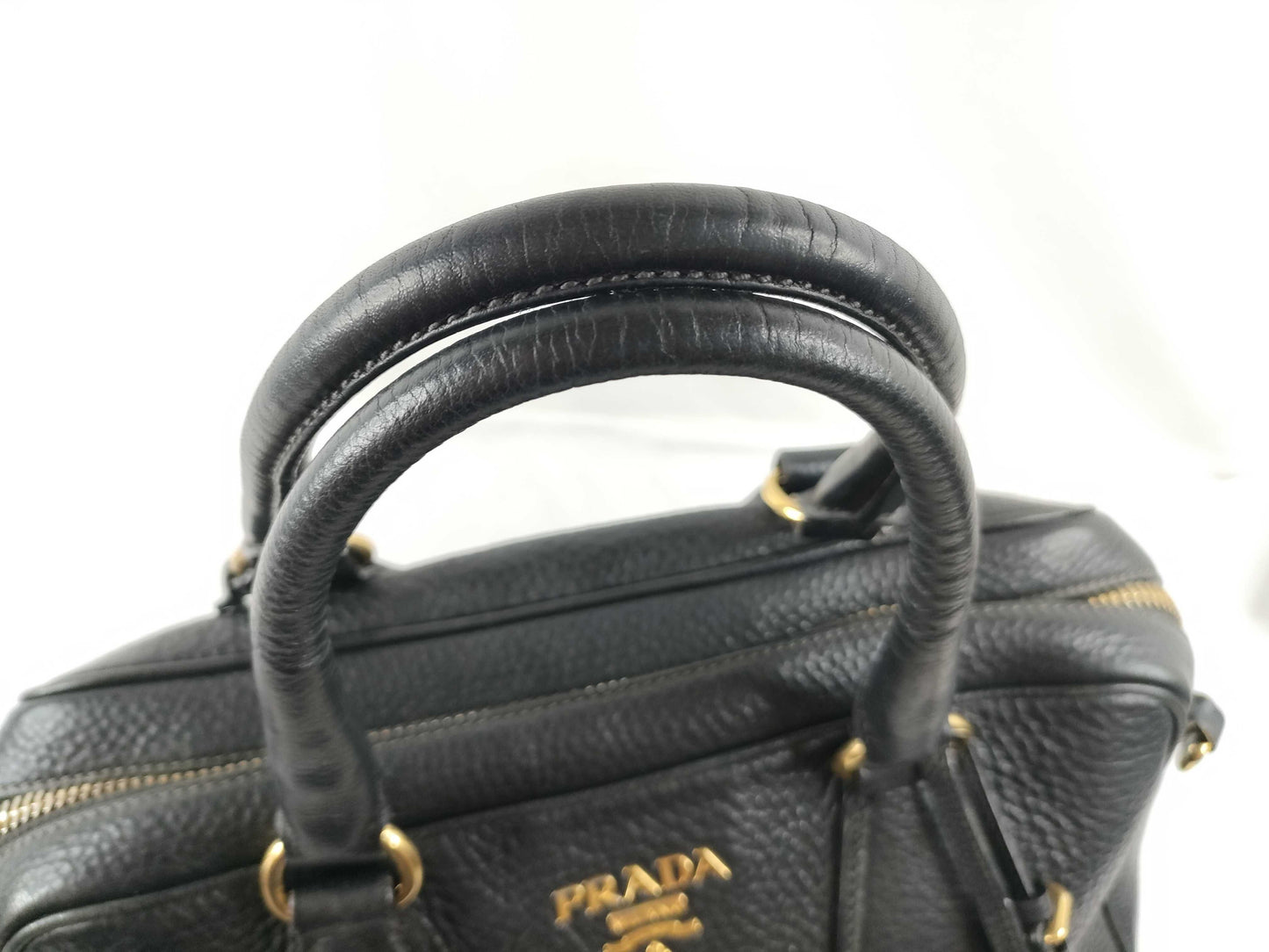 PRADA Vitello Dino Leather 2-Way Handbag with Shoulder Strap