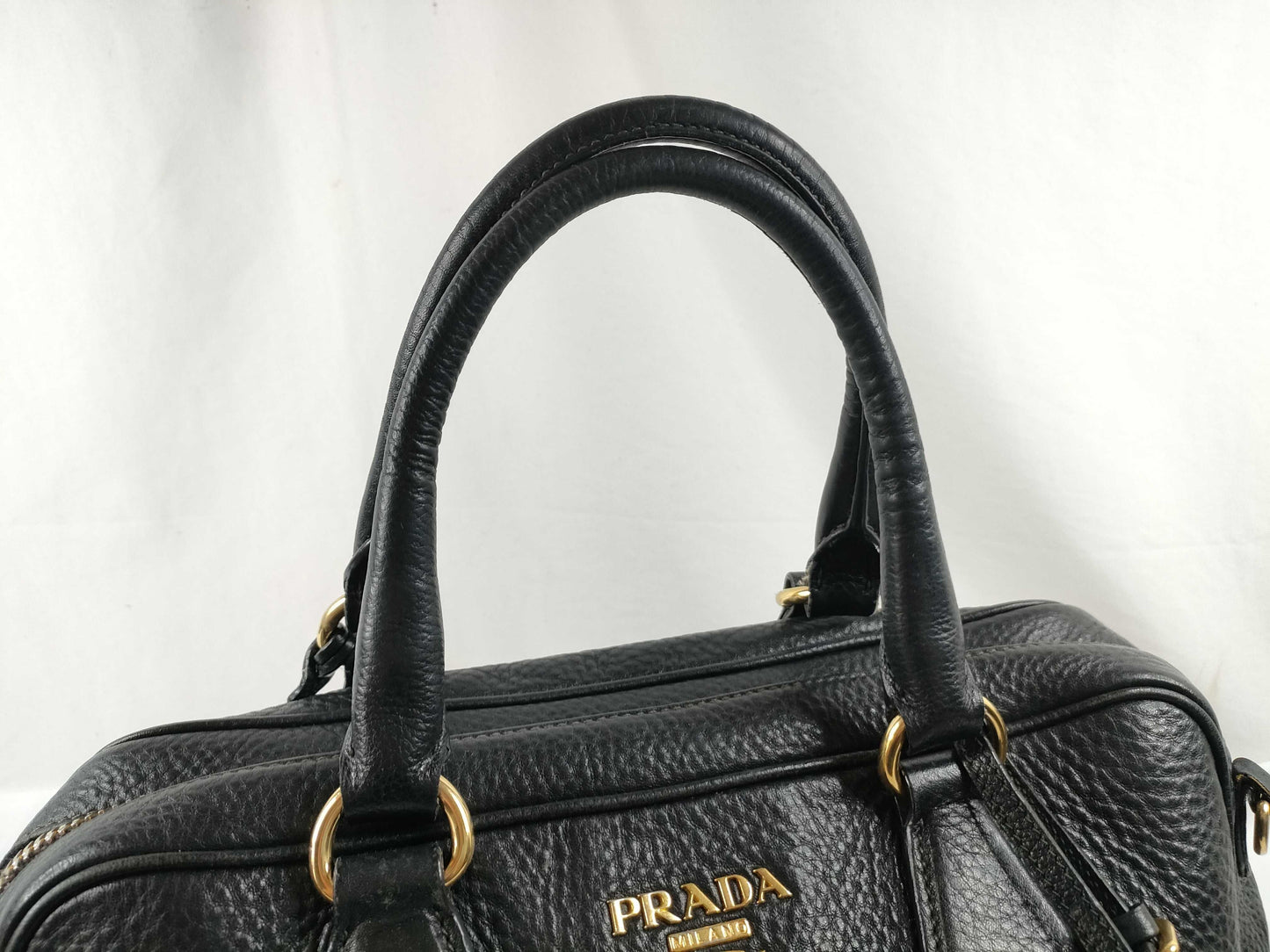 PRADA Vitello Dino Leather 2-Way Handbag with Shoulder Strap