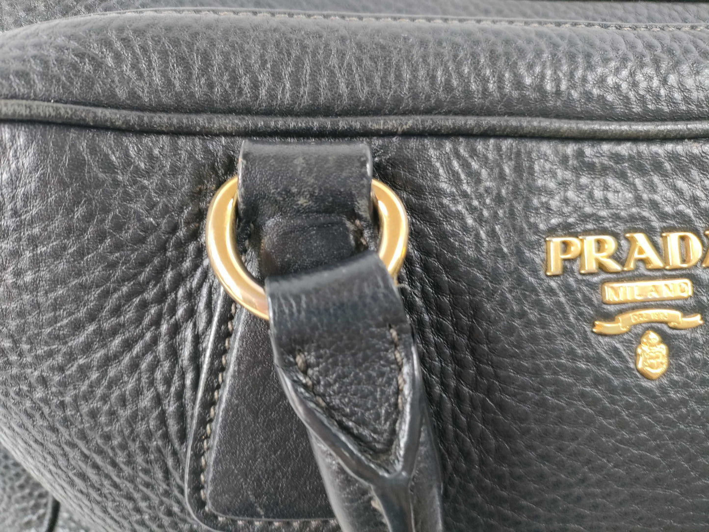 PRADA Vitello Dino Leather 2-Way Handbag with Shoulder Strap