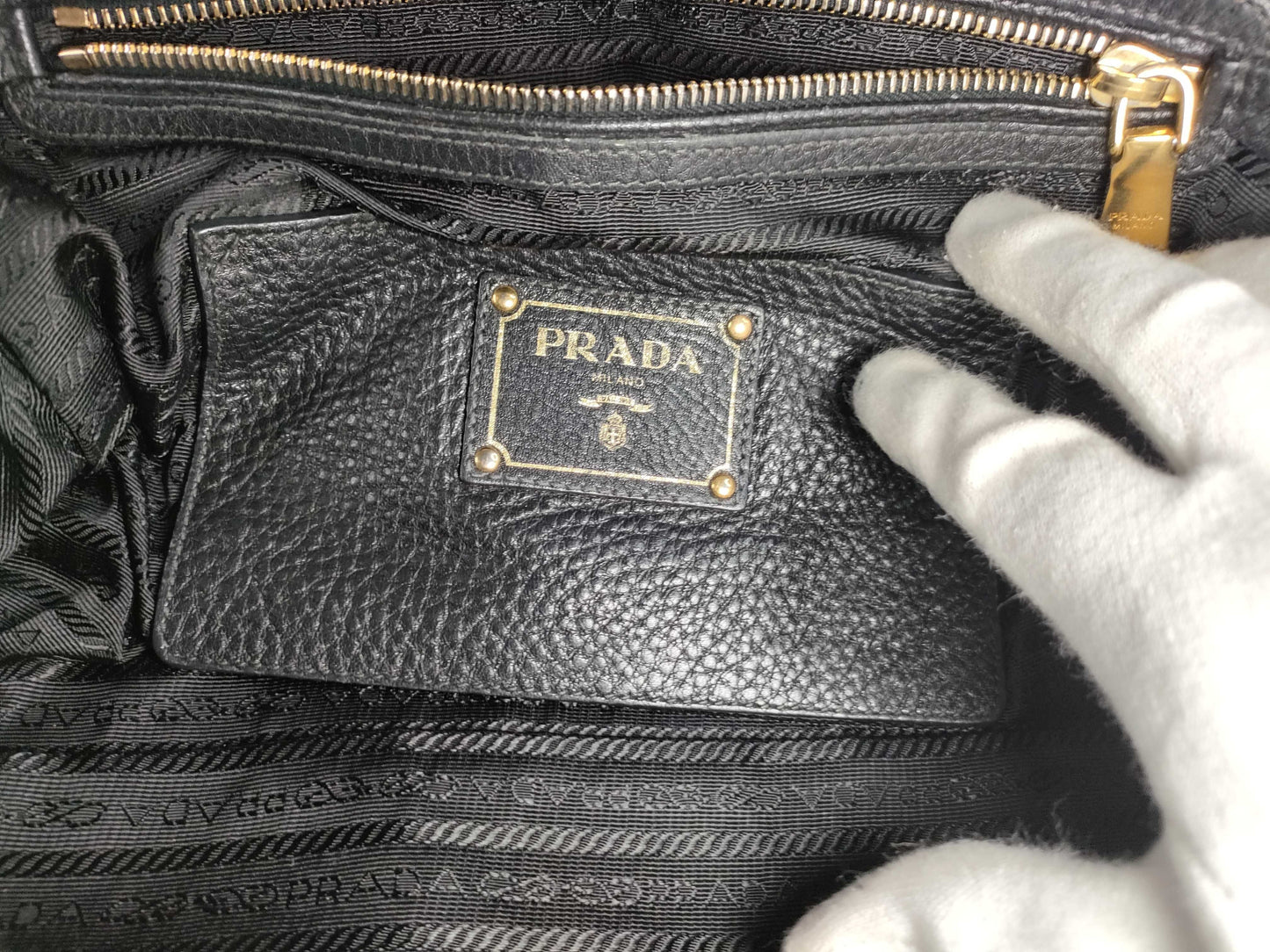 PRADA Vitello Dino Leather 2-Way Handbag with Shoulder Strap