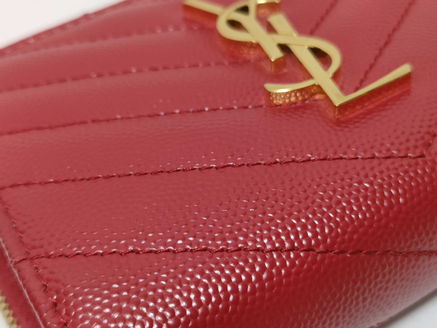 SAINT LAURENT YSL Line V-Stitch Compact Wallet 403723 Leather Red Wallet