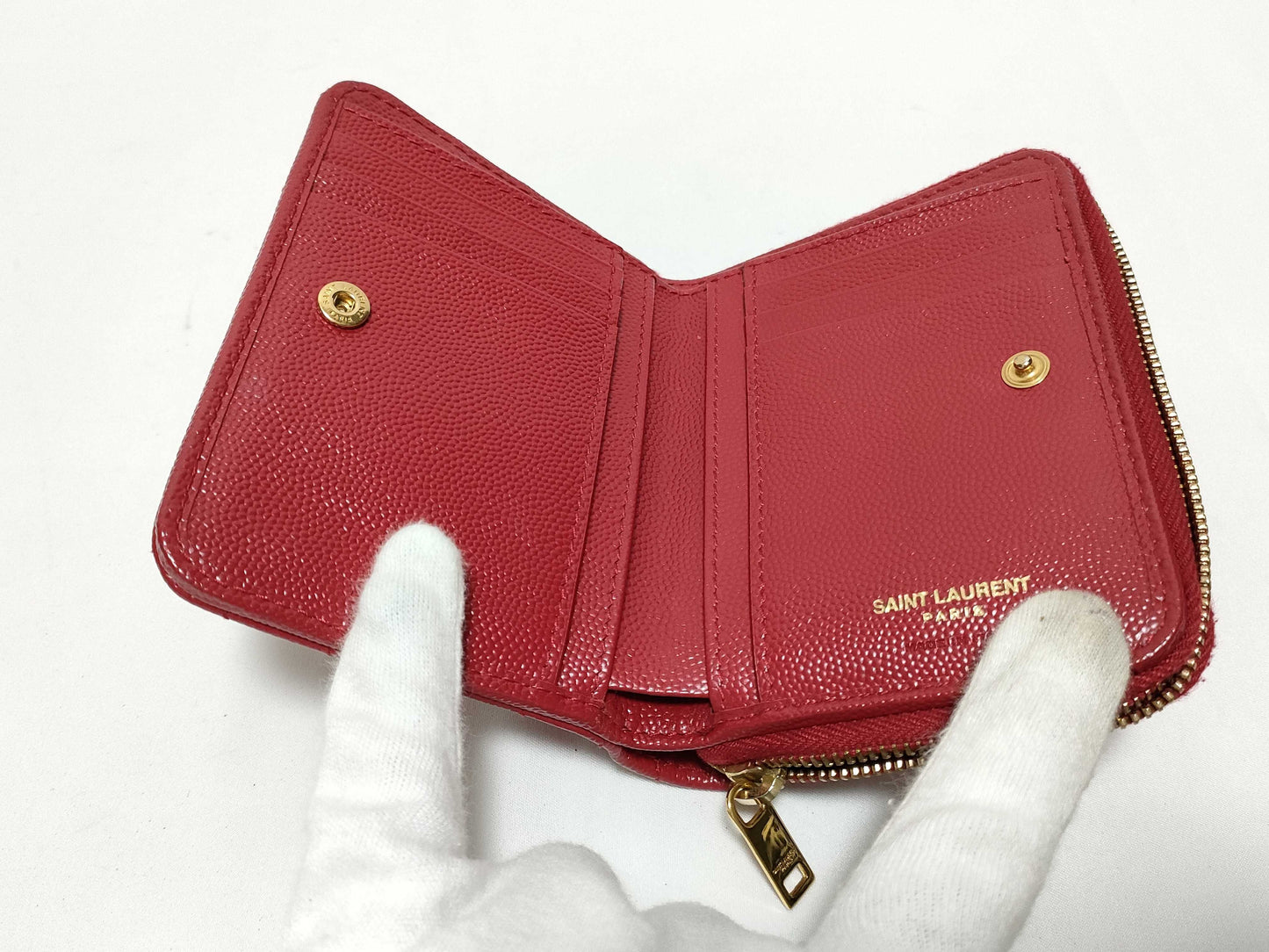 SAINT LAURENT YSL Line V-Stitch Compact Wallet 403723 Leather Red Wallet
