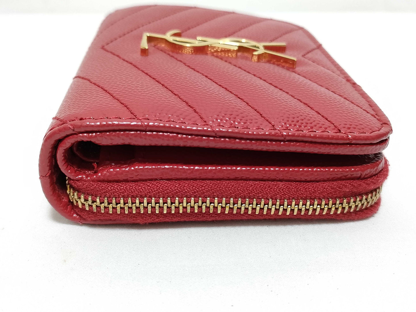 SAINT LAURENT YSL Line V-Stitch Compact Wallet 403723 Leather Red Wallet