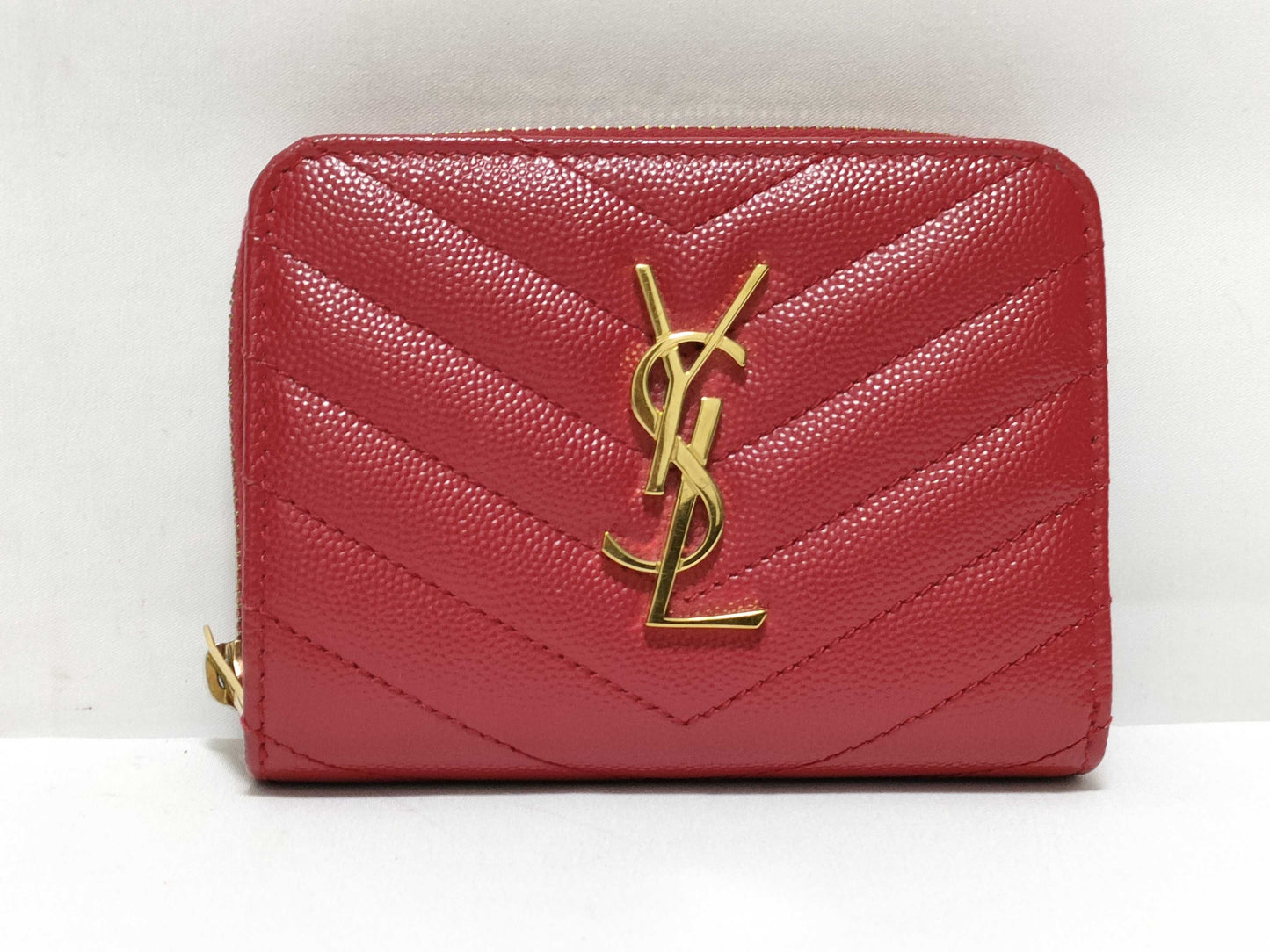 SAINT LAURENT YSL Line V-Stitch Compact Wallet 403723 Leather Red Wallet