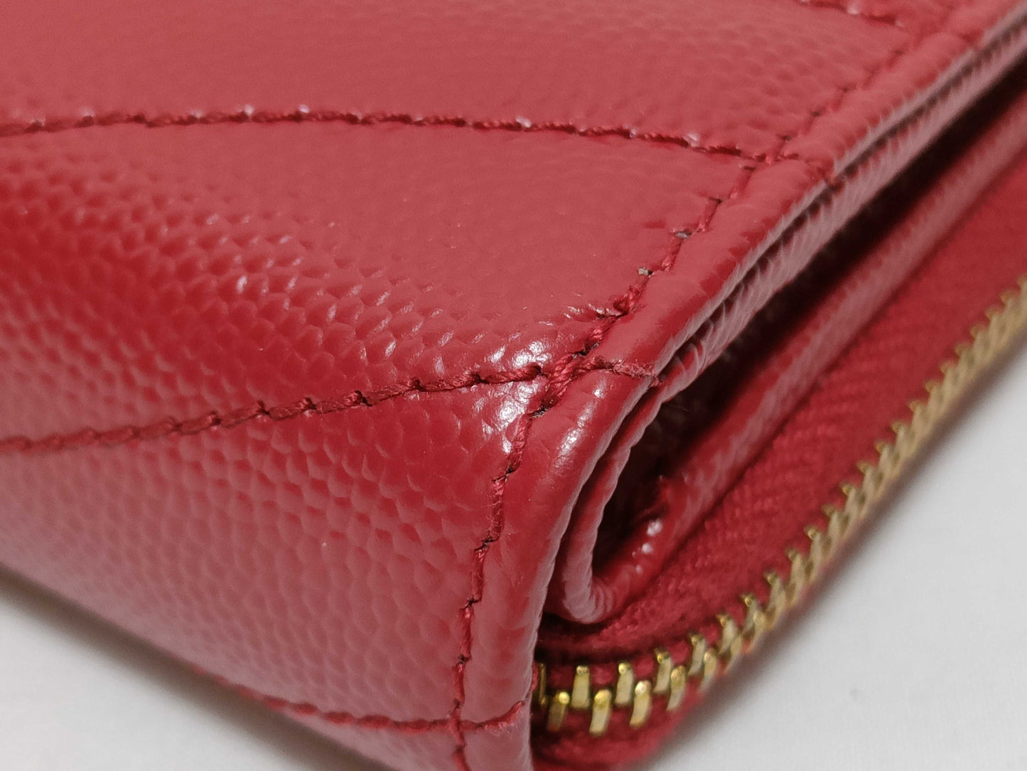 SAINT LAURENT YSL Line V-Stitch Compact Wallet 403723 Leather Red Wallet