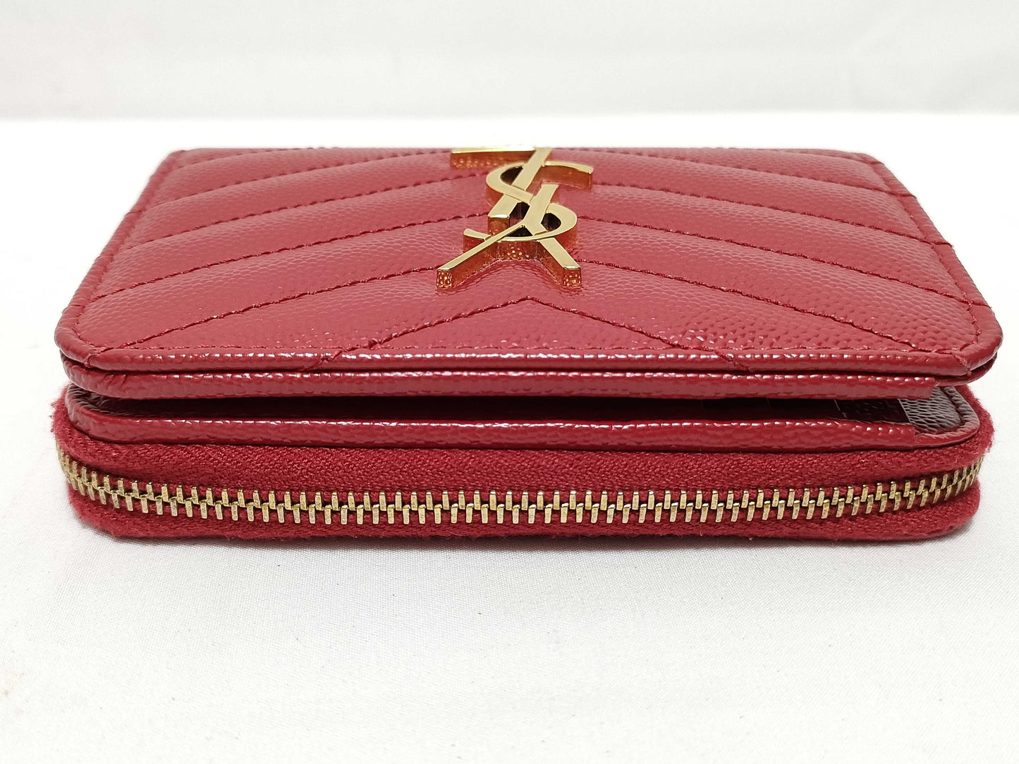 SAINT LAURENT YSL Line V-Stitch Compact Wallet 403723 Leather Red Wallet