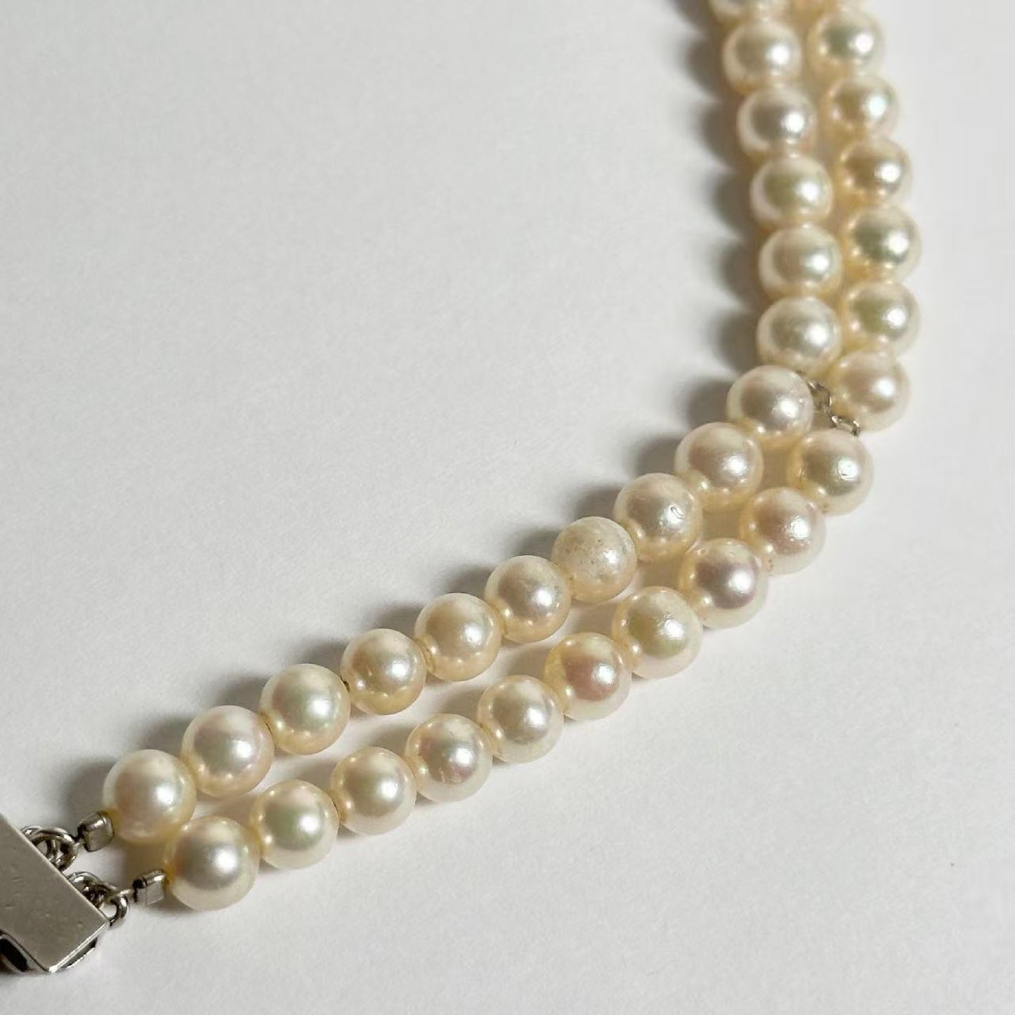 Double Pearl Bracelet/Bangle, Diameter: Approx. 5.2mm-5.8mm, Sterling Silver, 16.0g