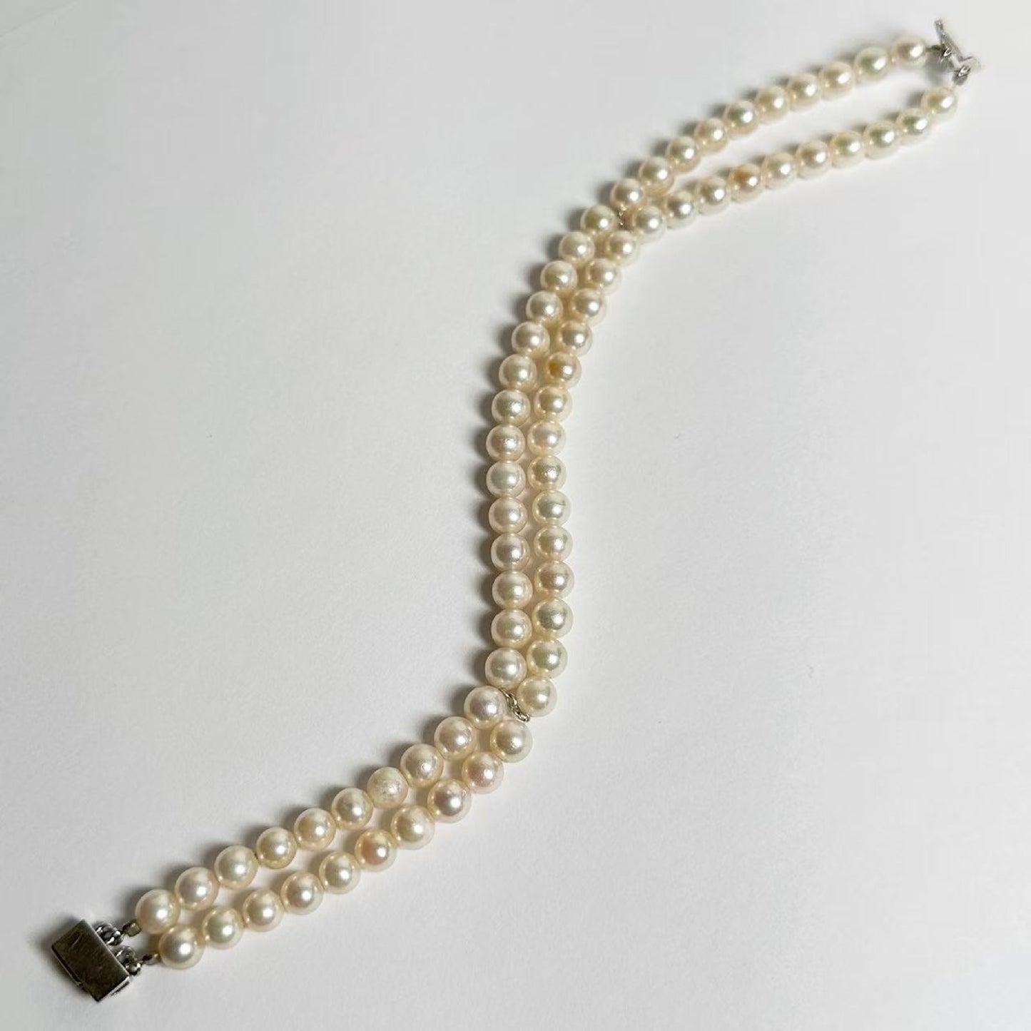 Double Pearl Bracelet/Bangle, Diameter: Approx. 5.2mm-5.8mm, Sterling Silver, 16.0g