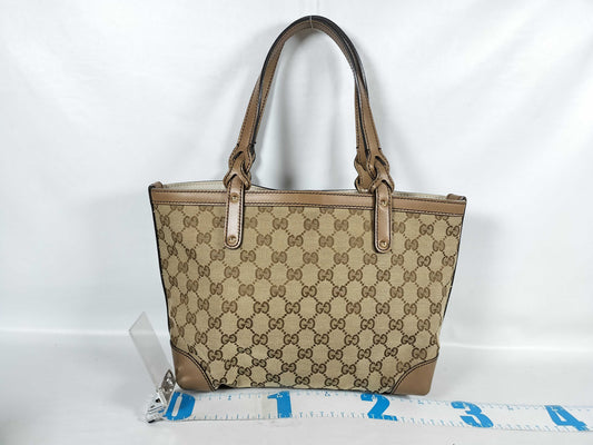 GUCCI DU-Gucci GG Canvas Canvas x Leather Tote Bag Beige 269878 Tote Bag
