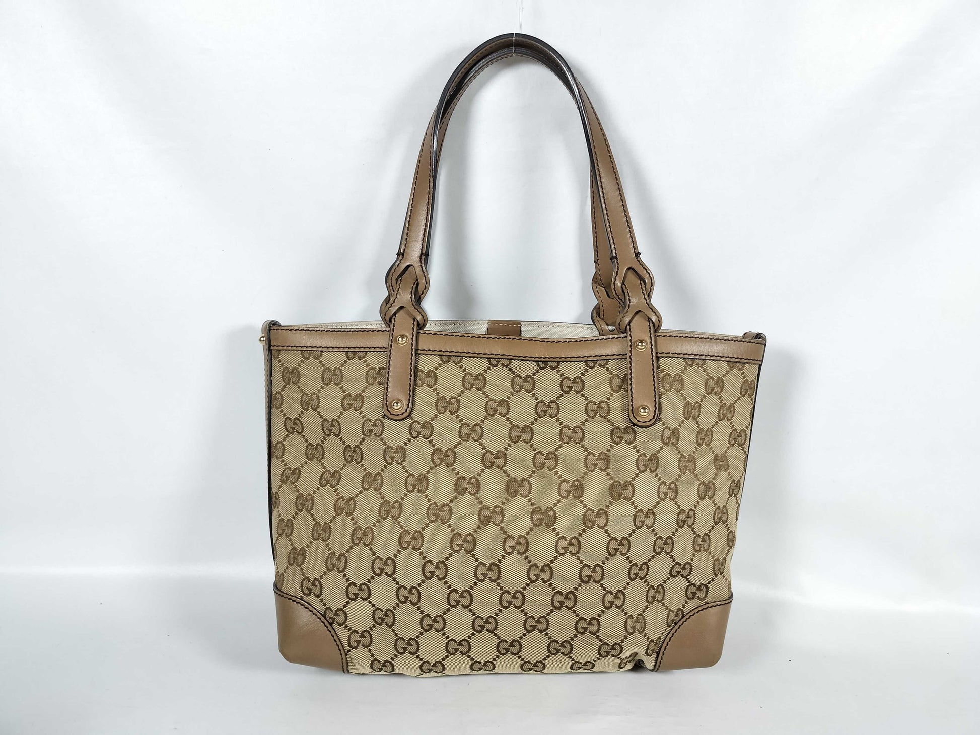 GUCCI DU-Gucci GG Canvas Canvas x Leather Tote Bag Beige 269878 Tote Bag