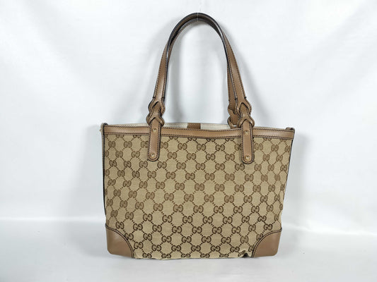 GUCCI DU-Gucci GG Canvas Canvas x Leather Tote Bag Beige 269878 Tote Bag