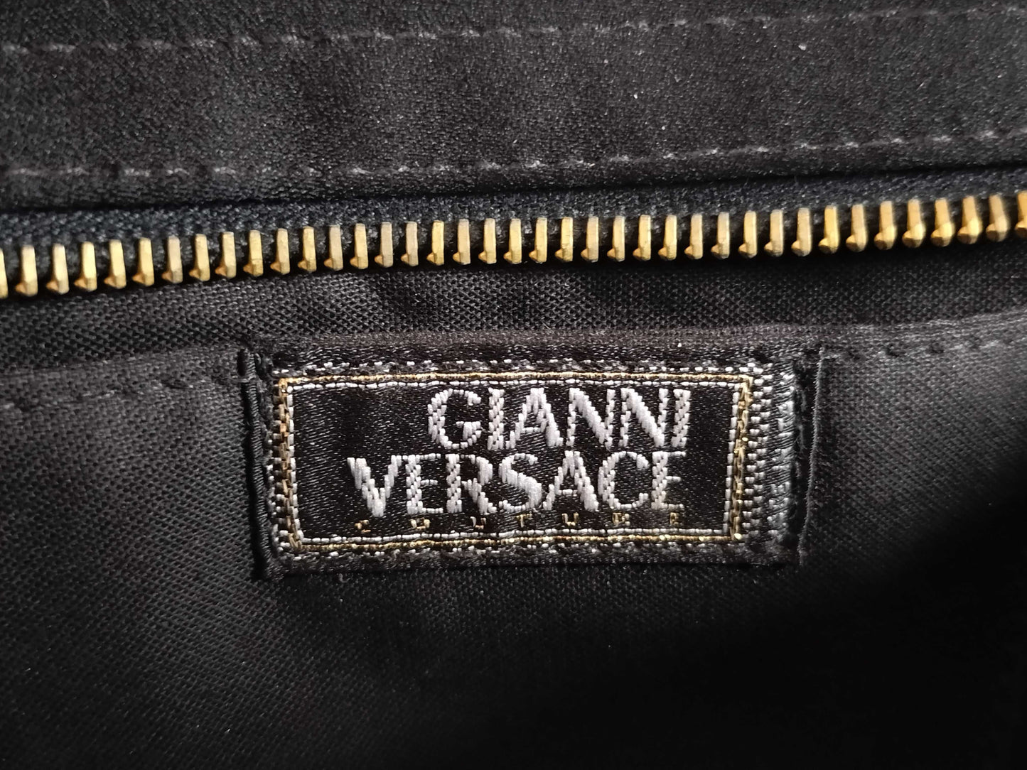 VERSACE Gianni Versace Mini Handbag, Medusa, Greca Pattern, Rhinestones, Satin, Black Handbag