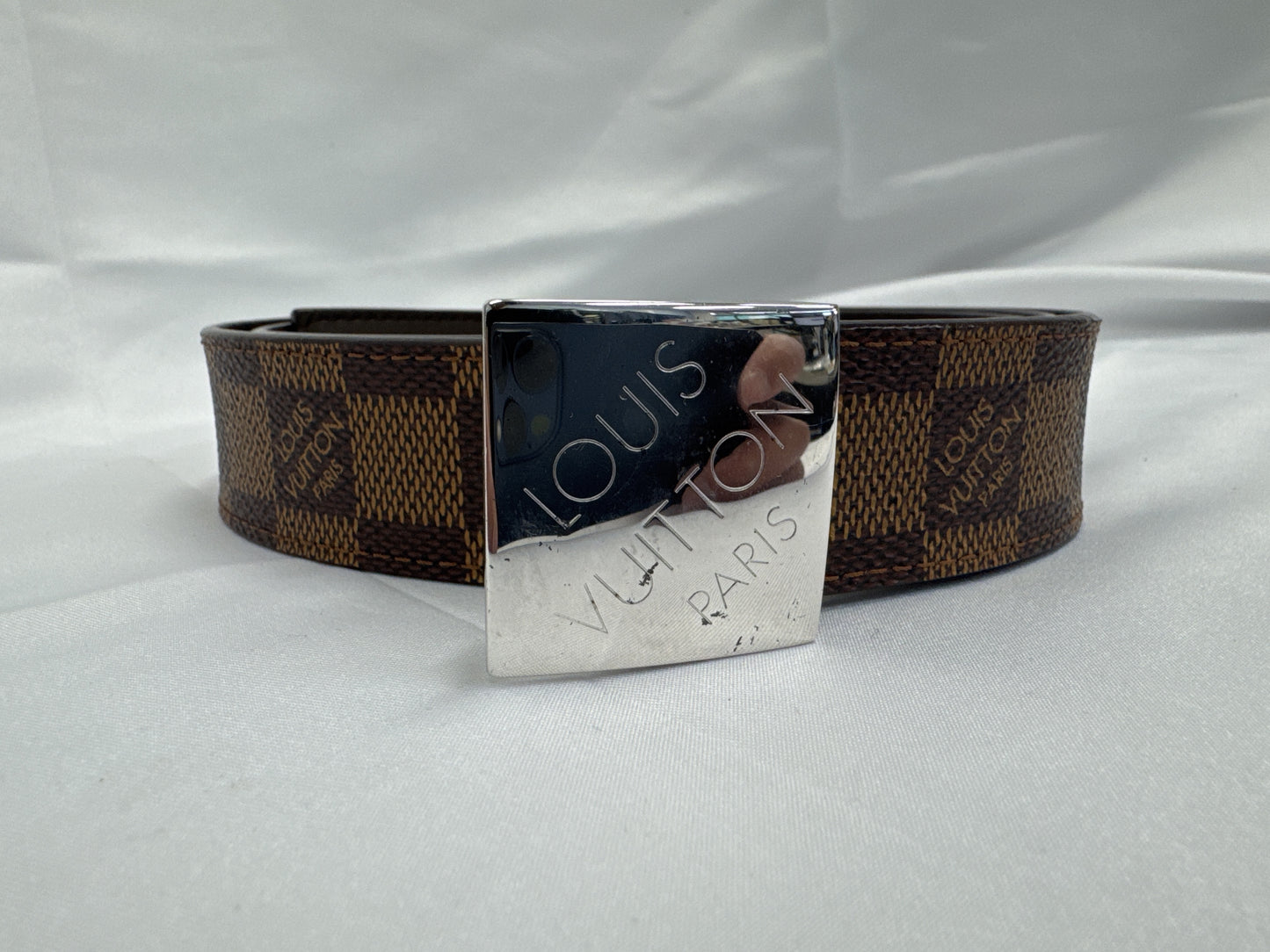 LOUIS VUITTON LV Damier Silver Buckle Santur Belt