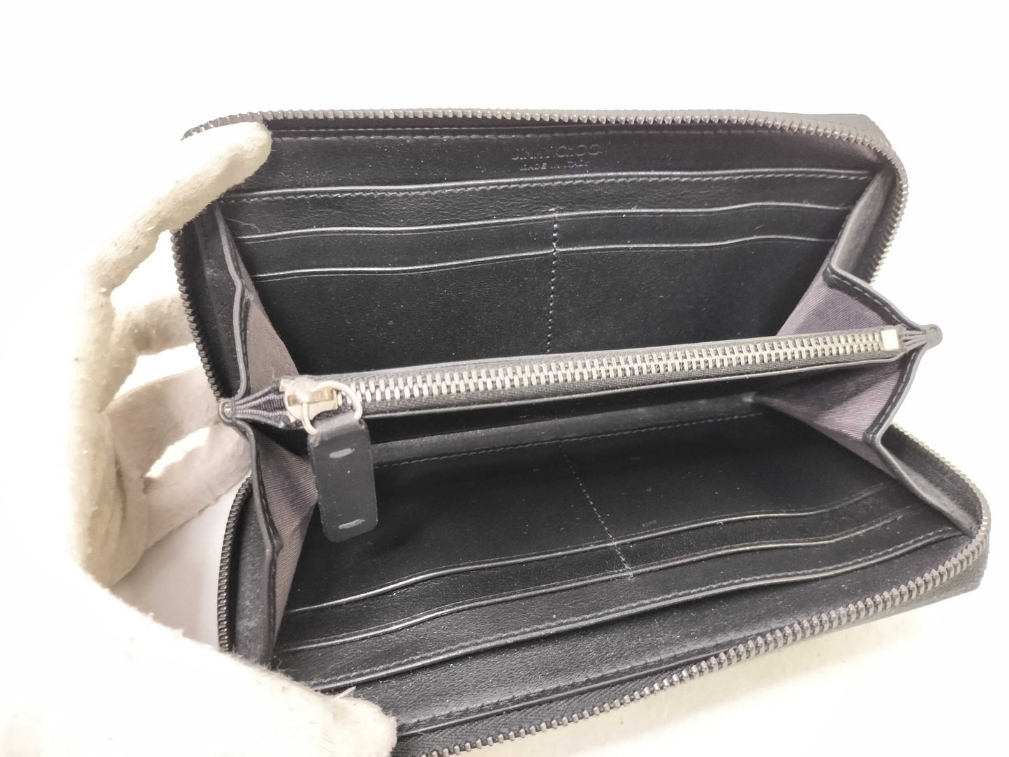 JIMMY CHOO Enamel Round Zip Long Wallet Black Wallet