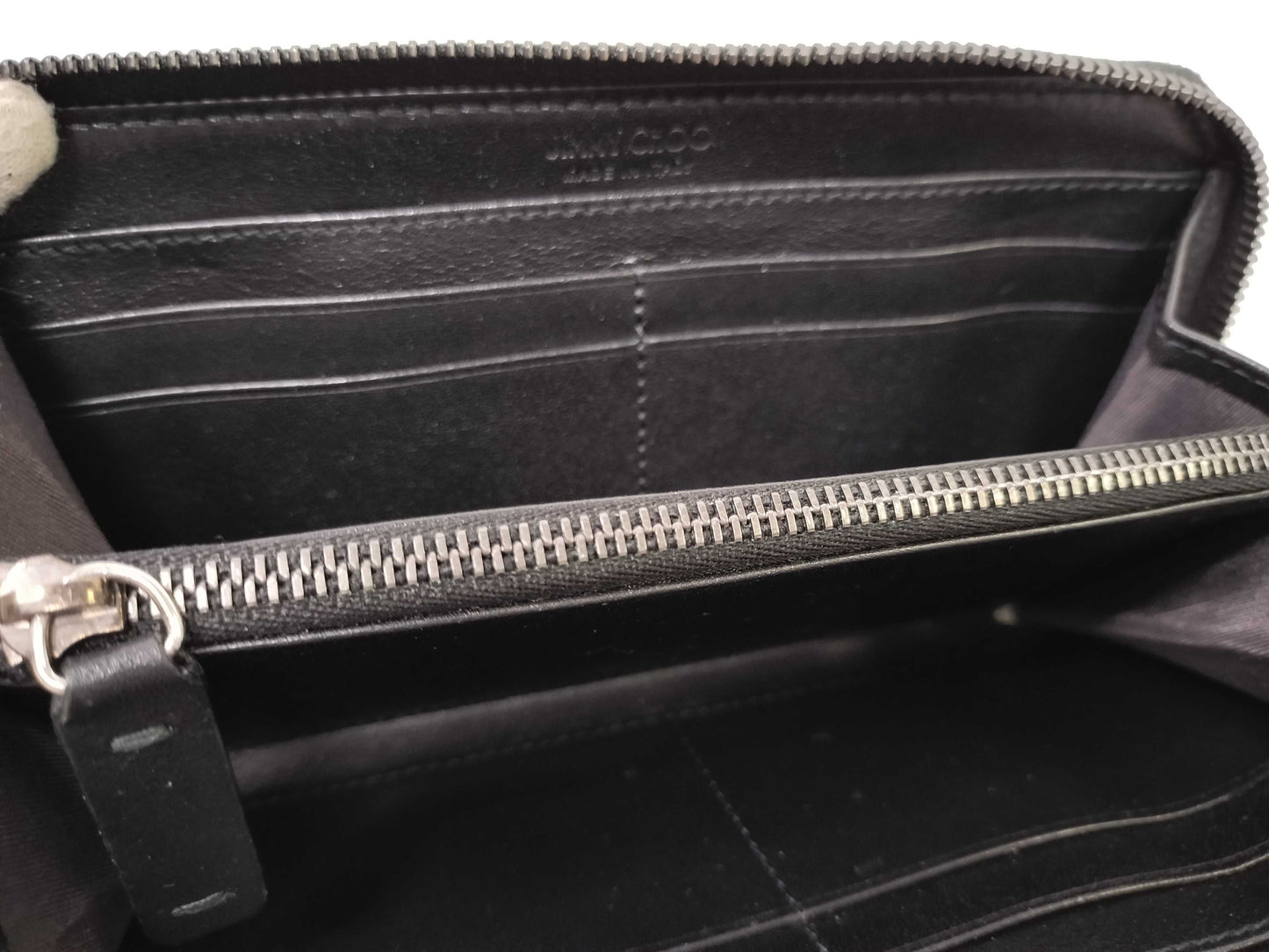JIMMY CHOO Enamel Round Zip Long Wallet Black Wallet