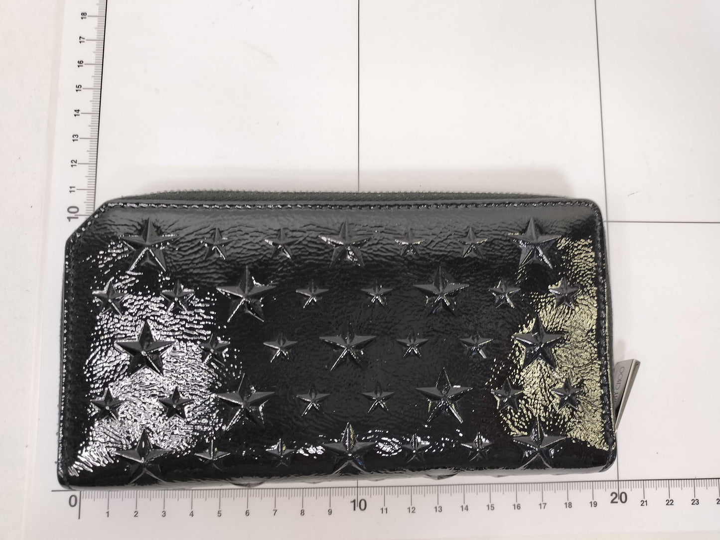 JIMMY CHOO Enamel Round Zip Long Wallet Black Wallet