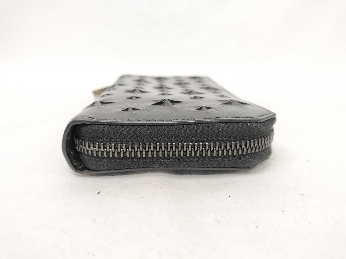 JIMMY CHOO Enamel Round Zip Long Wallet Black Wallet