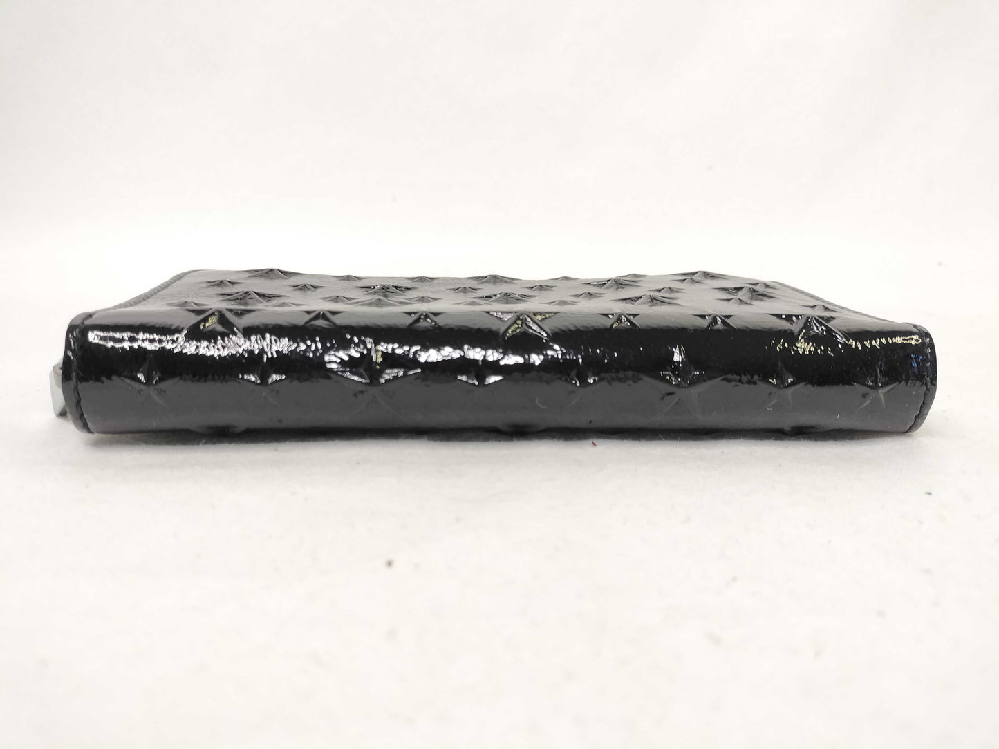 JIMMY CHOO Enamel Round Zip Long Wallet Black Wallet