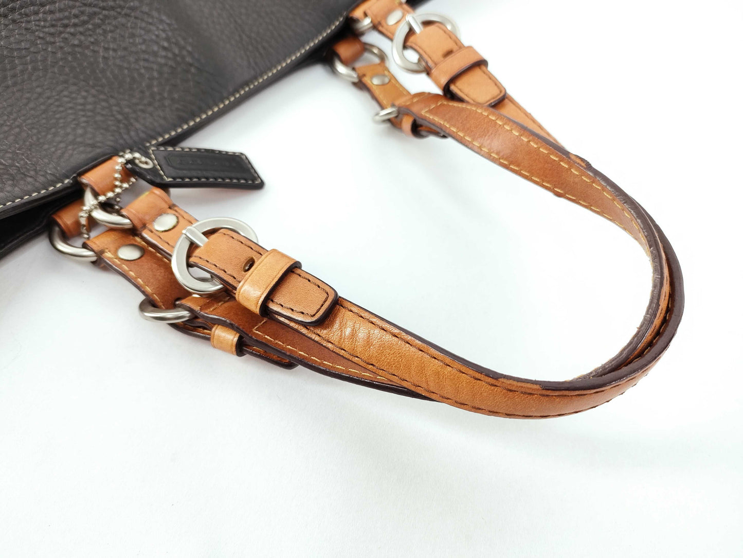COACH Leather Handbag 10135 Black x Brown Handbag