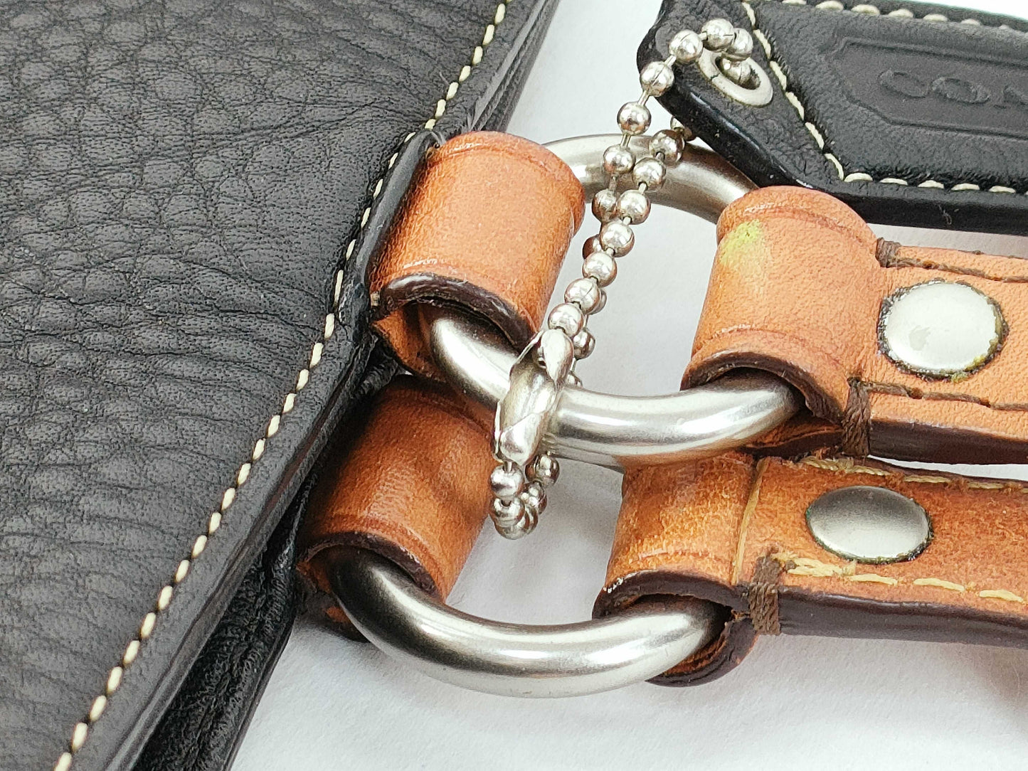 COACH Leather Handbag 10135 Black x Brown Handbag
