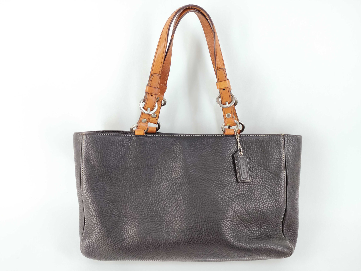 COACH Leather Handbag 10135 Black x Brown Handbag