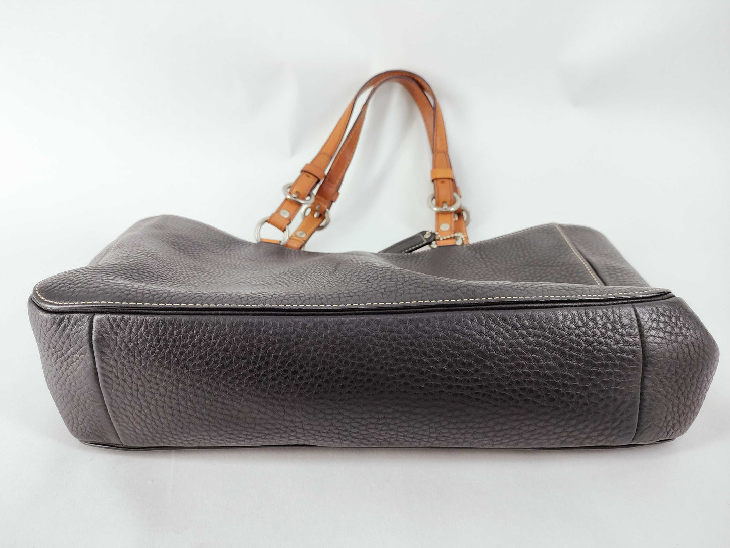 COACH Leather Handbag 10135 Black x Brown Handbag