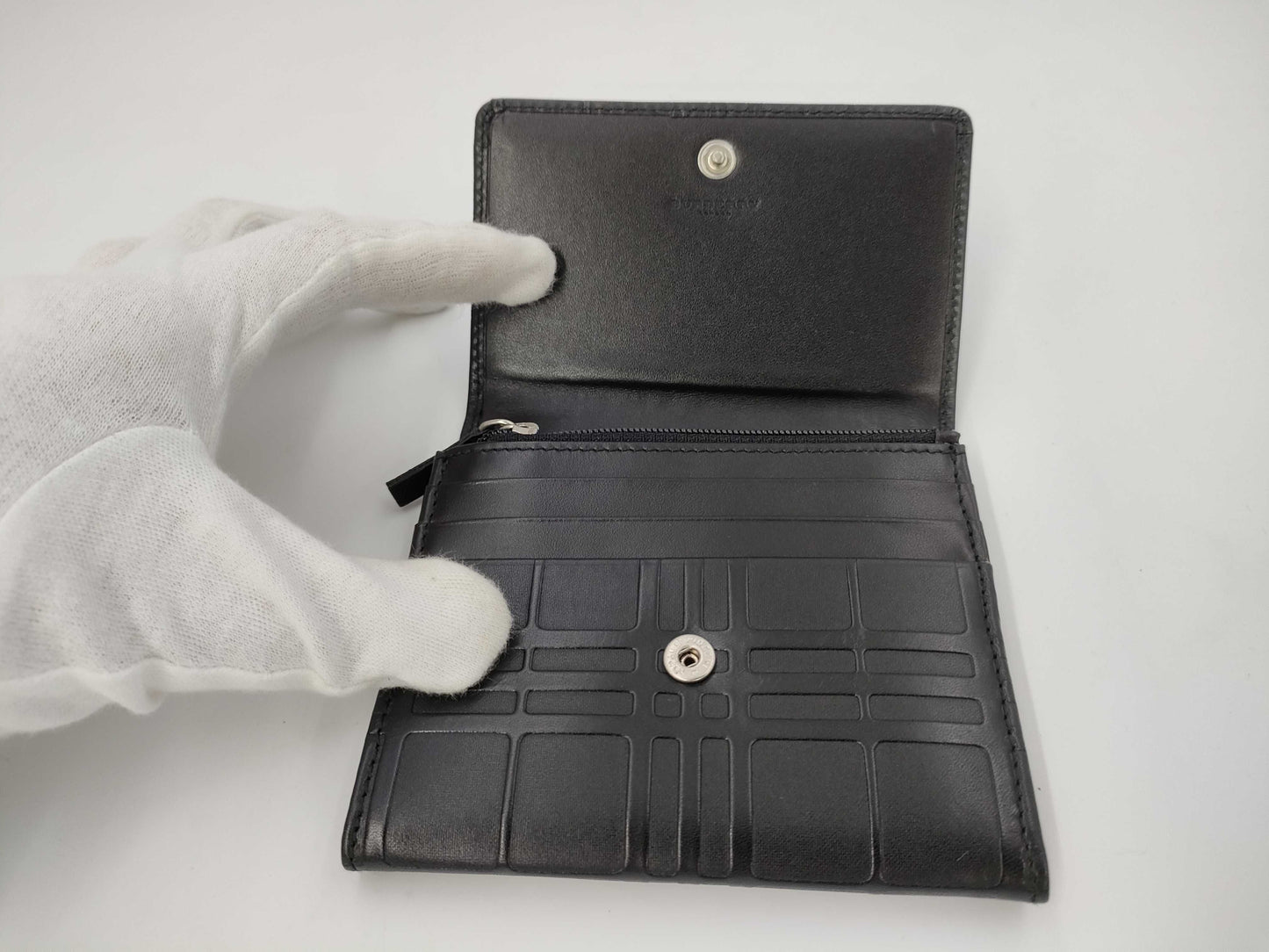 BURBERRY Burberry embossed check black leather wallet