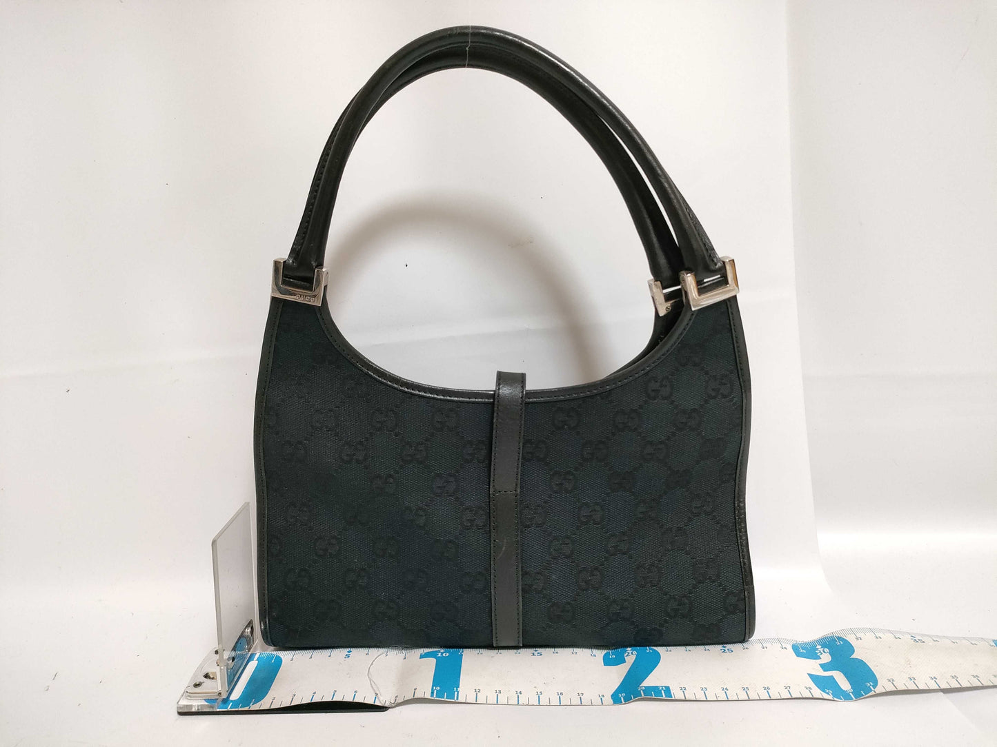 GUCCI Gucci Jackie Shoulder GG Canvas Black Leather Shoulder Bag