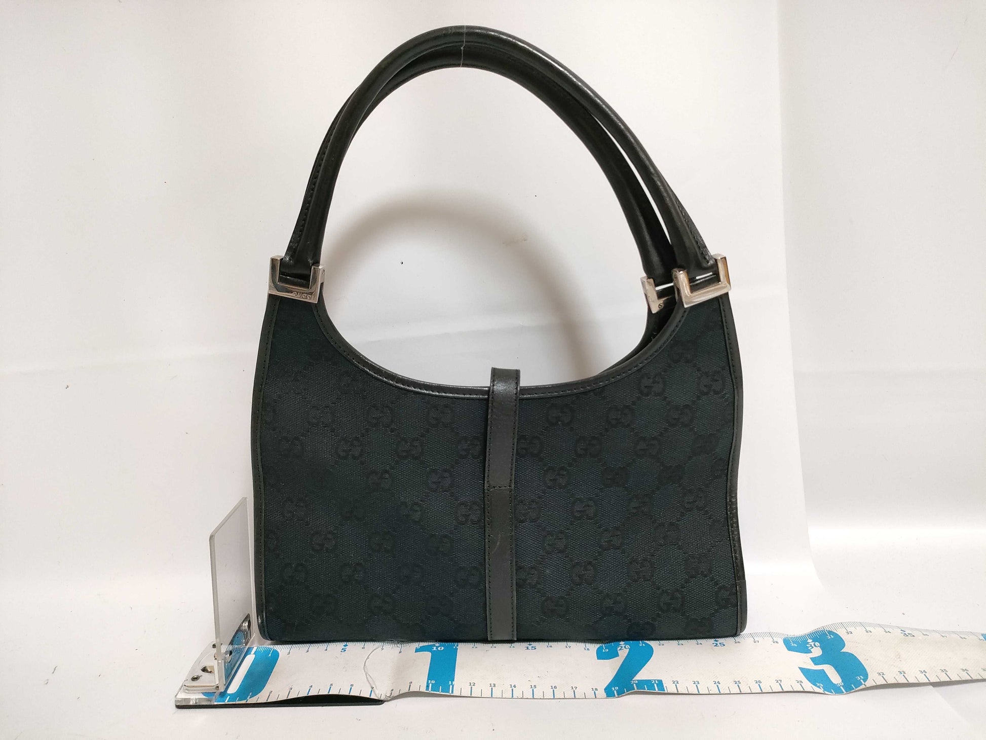 GUCCI Gucci Jackie Shoulder GG Canvas Black Leather Shoulder Bag