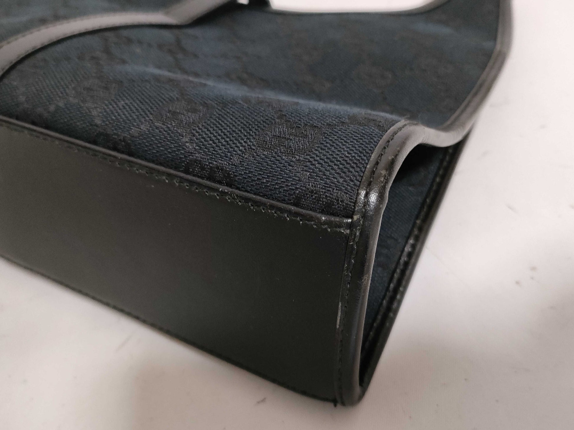 GUCCI Gucci Jackie Shoulder GG Canvas Black Leather Shoulder Bag