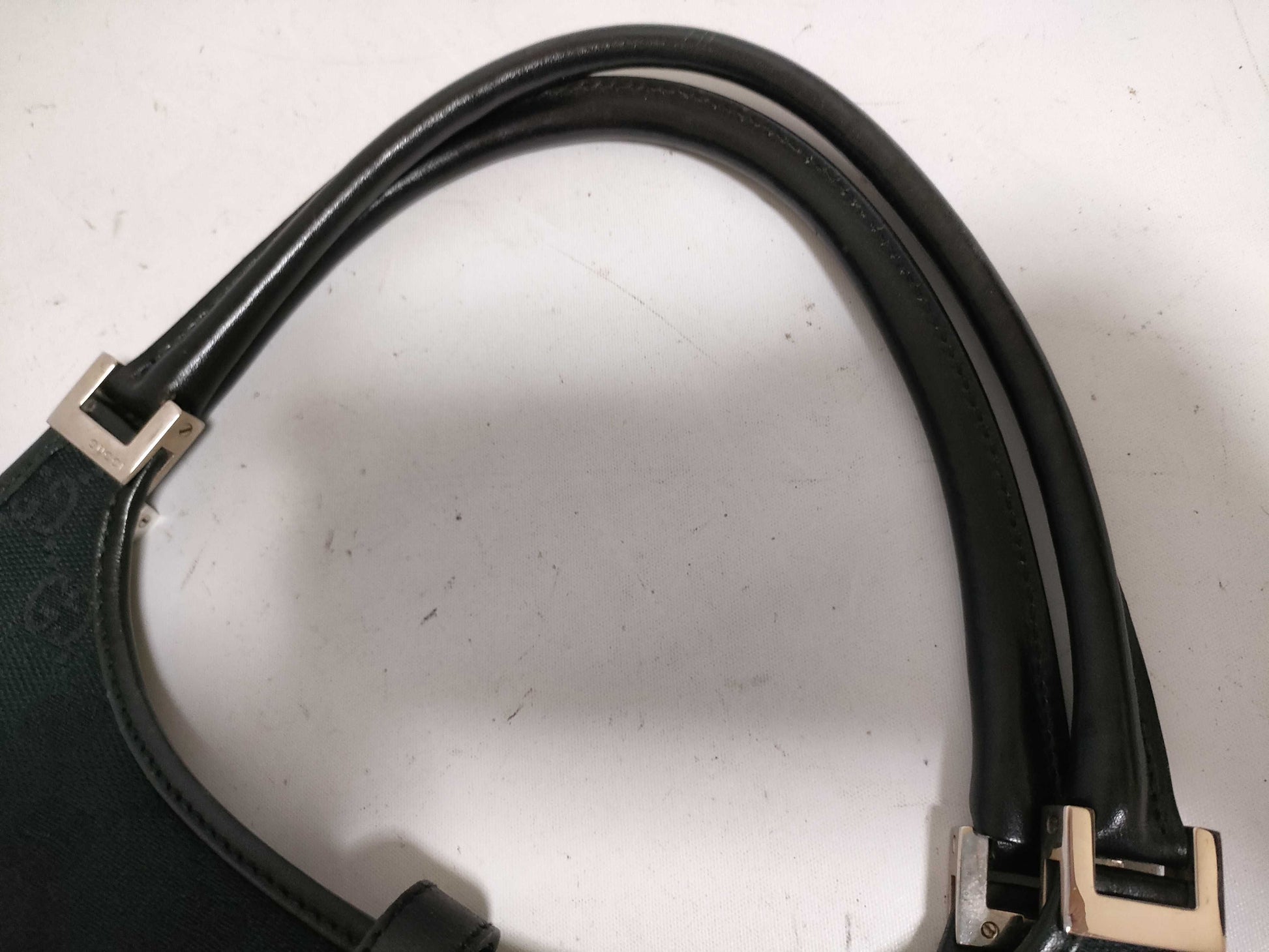 GUCCI Gucci Jackie Shoulder GG Canvas Black Leather Shoulder Bag